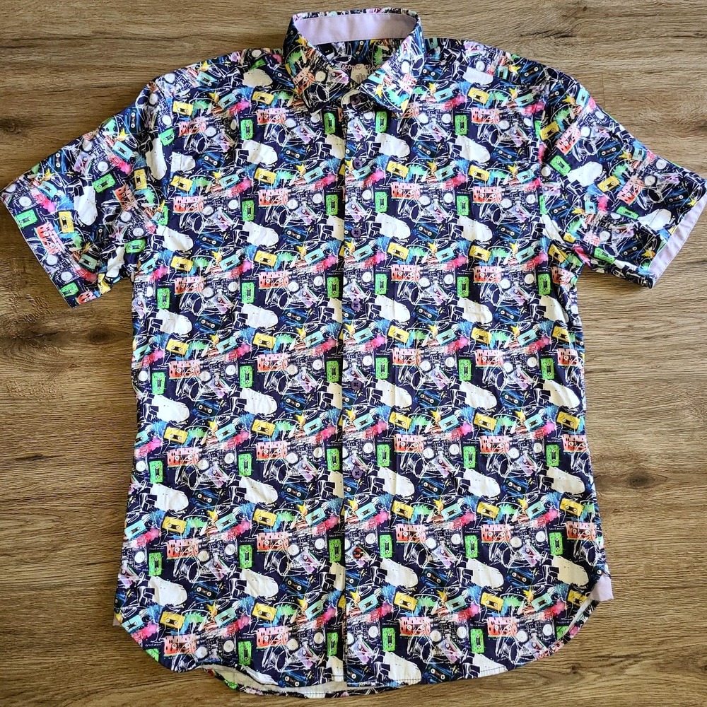 Luchiano Visconti men M Button Shirt short sleeve Stretch Cotton Printed